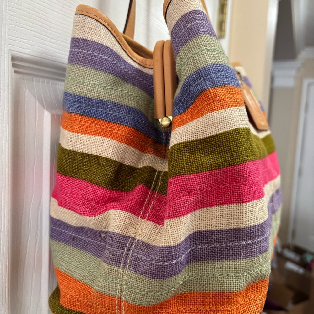 Coach M0871-13487 Hamptons 10th Anniv Limited Ed Heritage Stripe Kiss Lock EUC - Picture 4 of 14